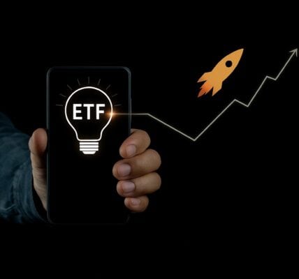 VanEck’s NODE ETF icon rising from a digital infrastructure grid, with a Cayman Islands flag subtly in the background, symbolizing its offshore exposure strategy.