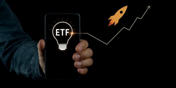 VanEck’s NODE ETF icon rising from a digital infrastructure grid, with a Cayman Islands flag subtly in the background, symbolizing its offshore exposure strategy.