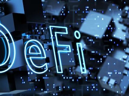 Illustration of real-world assets like property and gold transforming into digital tokens on a blockchain, representing asset tokenization in DeFi.