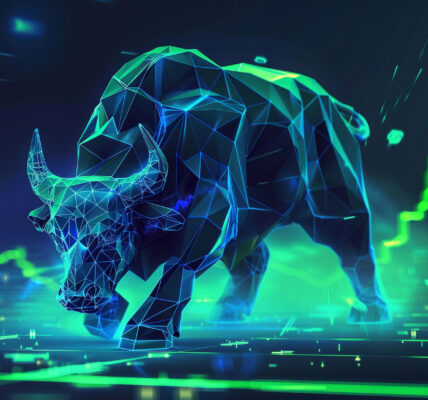 Nasdaq and Bitcoin price charts trending upward with trade tension icons in the background, highlighting resilience despite global market uncertainty.