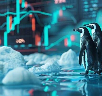 Ledger device and Pudgy Penguin mascot silhouetted against coordinates pointing to Dubai, symbolizing a mysterious joint launch teased on social media.