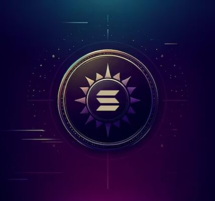 Solana logo glowing above meme coins and ETF symbols, with an upward-trending price chart hinting at a breakout beyond $150.