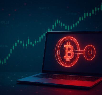 Bitcoin symbol locked inside a quantum encryption grid, with a glowing “1 BTC Reward” tag, illustrating Project 11’s challenge to crack a quantum-resistant key.