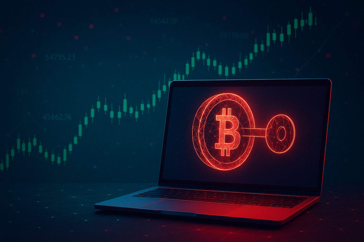 Bitcoin symbol locked inside a quantum encryption grid, with a glowing “1 BTC Reward” tag, illustrating Project 11’s challenge to crack a quantum-resistant key.