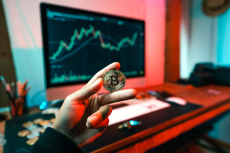 Bitcoin options contracts overlaying a market chart with directional arrows, symbolizing the $7.25B expiry and potential shift in BTC price momentum.