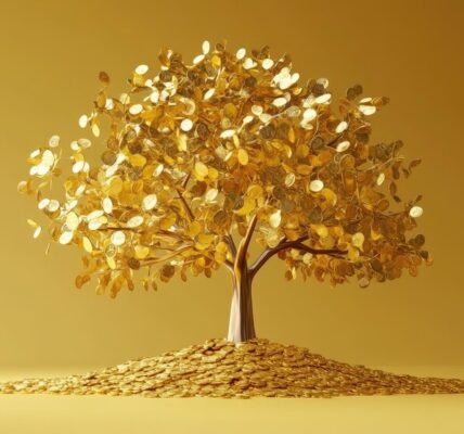 Gold bars with falling price charts, overlaid by global news headlines and economic report visuals, symbolizing mounting pressure on gold amid mixed macro risks.