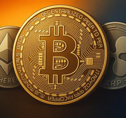 Golden Bitcoin coin with upward glowing background and silhouettes of people, representing a sharp rebound in global markets and crypto surge after Trump's tariff delay.
