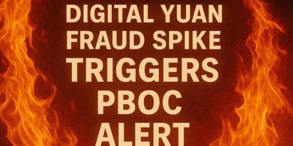 Digital yuan fraud alert warning with flames in background, highlighting scam surge and PBOC crackdown