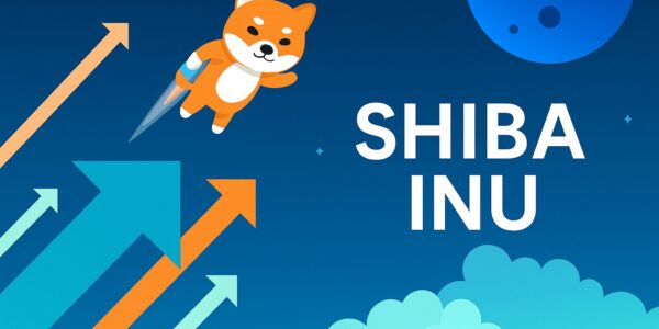 Shiba Inu token surrounded by falling candlestick charts and global risk icons, illustrating technical weakness and macroeconomic pressures facing SHIB.