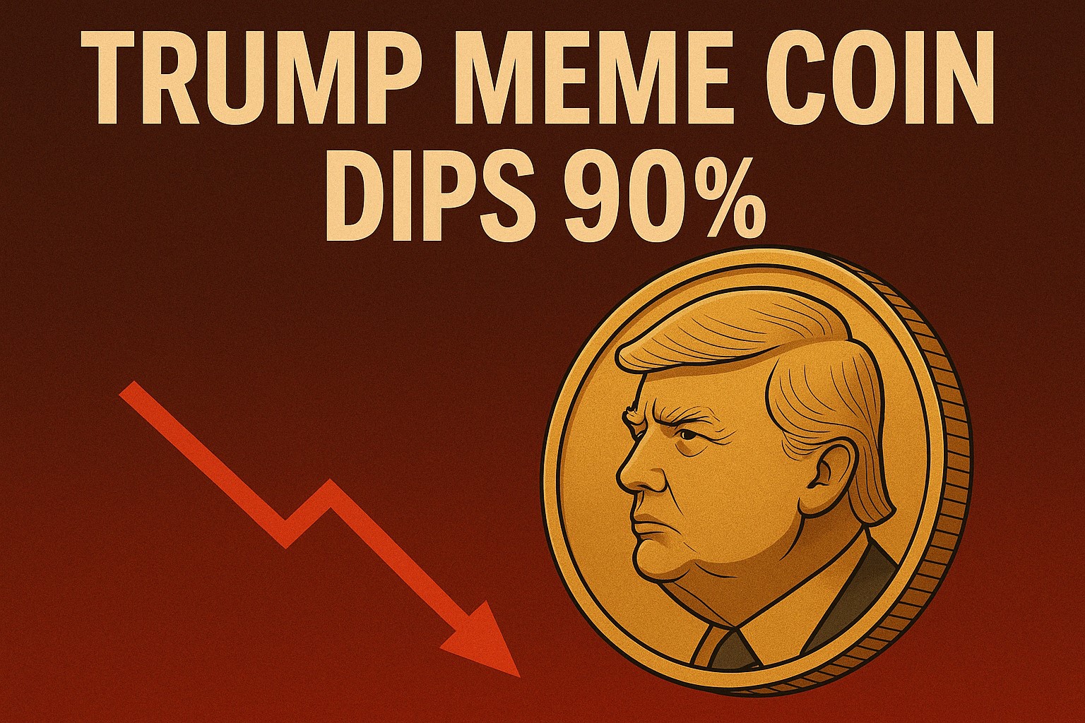 Trump-themed meme coin falling sharply on a crypto price chart, with a warning symbol indicating a looming token unlock and potential further decline.