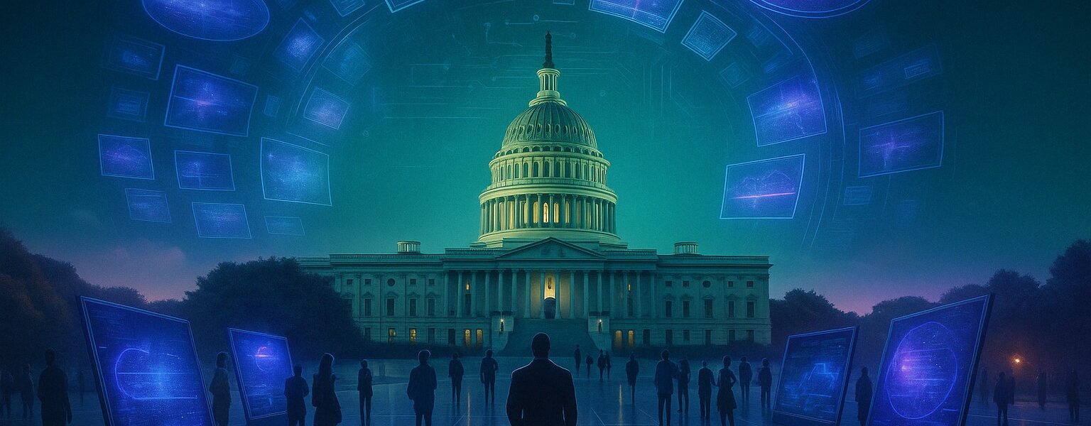 Dramatic image of Elon Musk with U.S. government symbols in the background, symbolizing public unease over his expanding political influence.