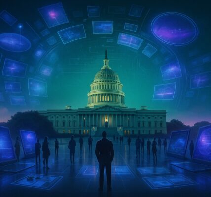 Dramatic image of Elon Musk with U.S. government symbols in the background, symbolizing public unease over his expanding political influence.