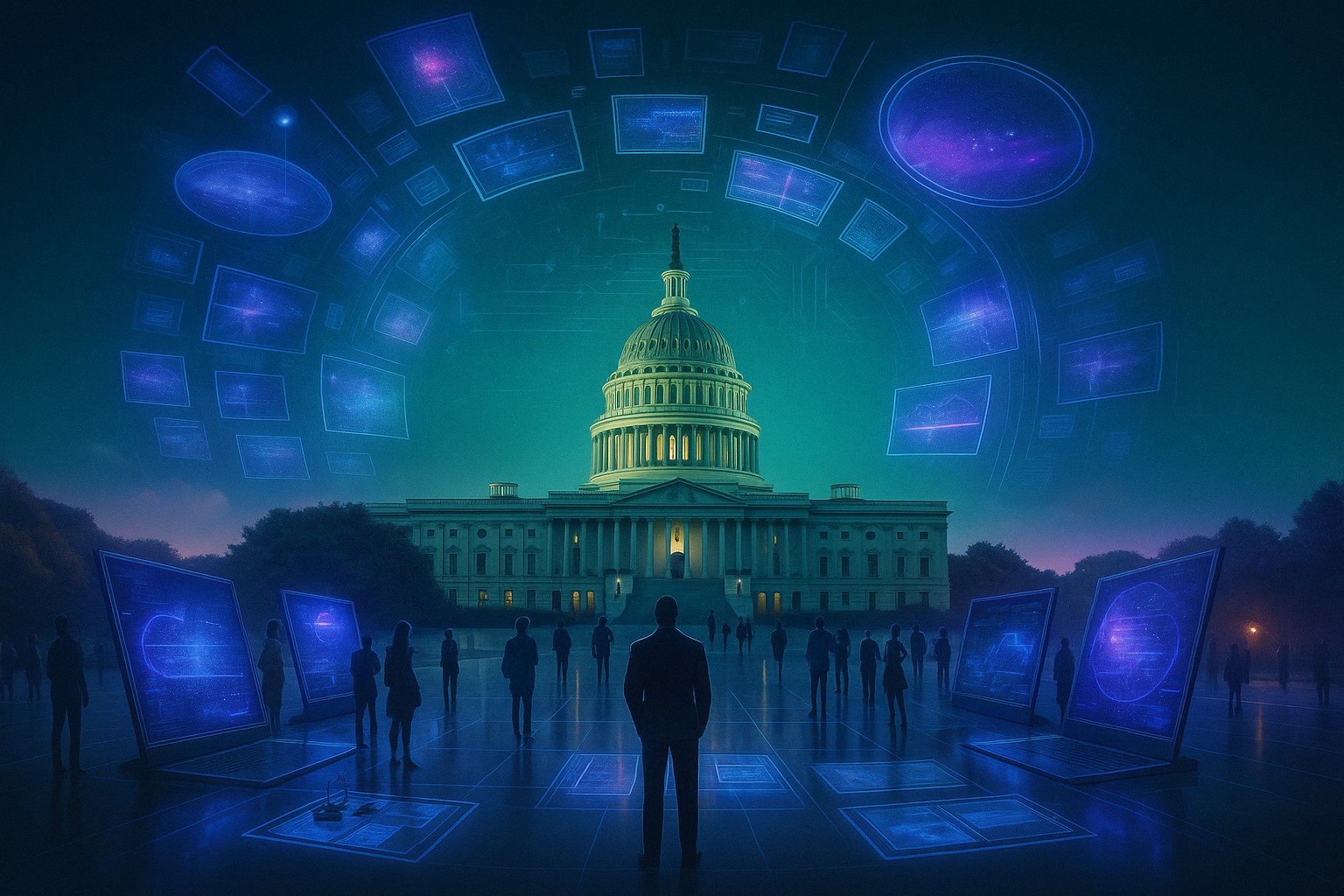 Dramatic image of Elon Musk with U.S. government symbols in the background, symbolizing public unease over his expanding political influence.