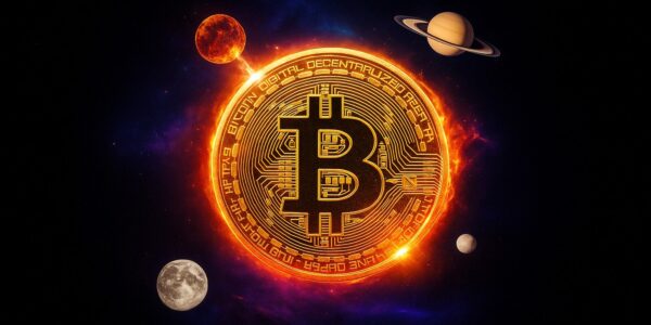 Cryptocurrency symbols overlaid on evidence bags and a police operation scene in Brazil, representing the $2.3M crypto-linked protection racket investigation.