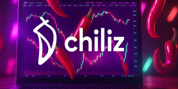 Chiliz logo on a soccer pitch overlaying the U.S. map, with SEC building in the background—symbolizing the brand’s regulatory comeback effort ahead of the World Cup.