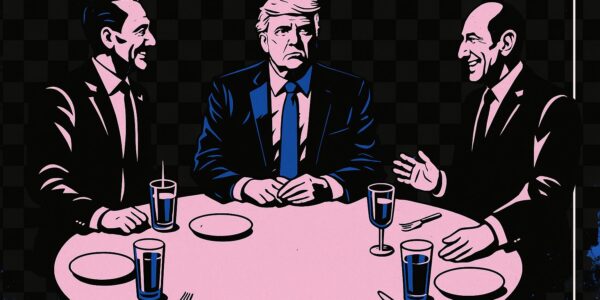 $TRUMP token holders invited to dinner with Donald Trump, with a large "$300K Myth" graphic crossed out, emphasizing that a far lower token amount is needed.