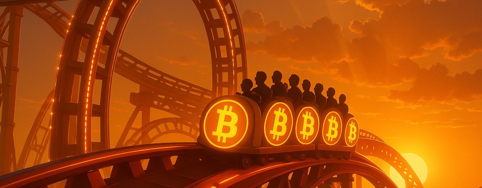 Bitcoin and Ethereum icons against a backdrop of swinging candlestick charts, symbolizing potential sharp price movements as $8.05B in options expire.