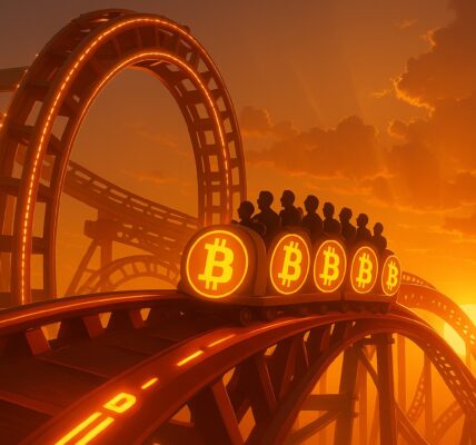 Bitcoin and Ethereum icons against a backdrop of swinging candlestick charts, symbolizing potential sharp price movements as $8.05B in options expire.