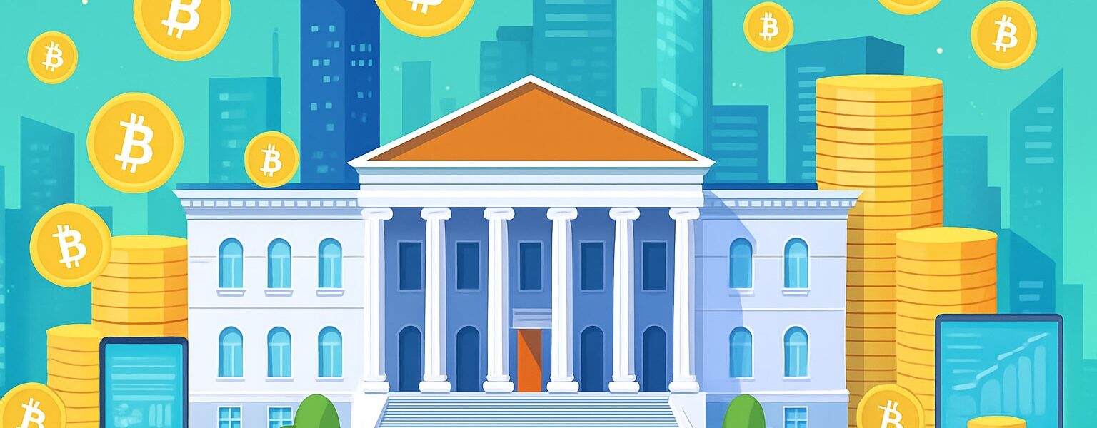 Caitlin Long addressing an audience with Federal Reserve imagery and big bank stablecoin icons, symbolizing her critique of regulatory bias against open crypto innovation.