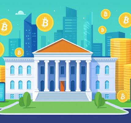 Caitlin Long addressing an audience with Federal Reserve imagery and big bank stablecoin icons, symbolizing her critique of regulatory bias against open crypto innovation.