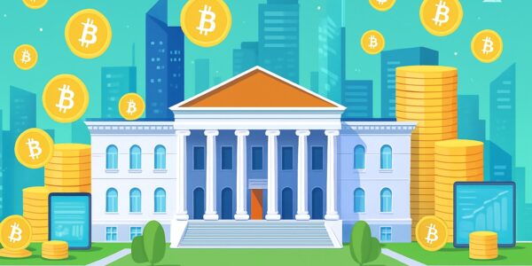 Caitlin Long addressing an audience with Federal Reserve imagery and big bank stablecoin icons, symbolizing her critique of regulatory bias against open crypto innovation.