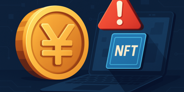 NFT icon and cryptocurrency coin with red warning sign, symbolizing suspension of digital asset services after a security breach.