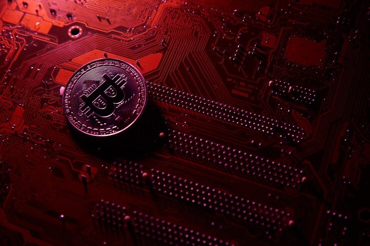 Tesla logo beside a Bitcoin chart showing a sharp rise and gradual fall, symbolizing Tesla’s shifting influence in the crypto market.