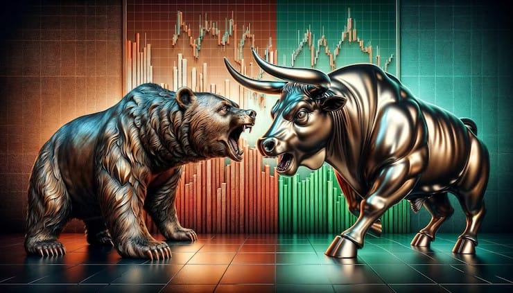 Wall Street sign with stock market tickers flashing green, overlaid by U.S. and China flags, symbolizing positive momentum from improving trade outlook.
