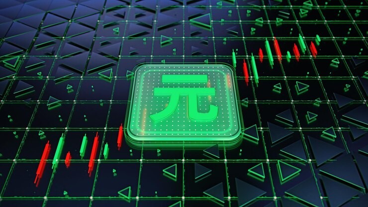 Pi Network token rising from a recent low on a crypto chart, with upward arrows and volume spikes indicating a possible return of bullish momentum.