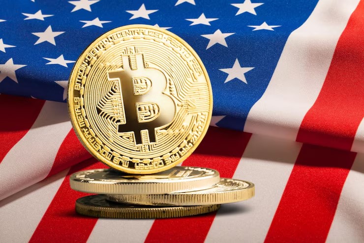 Howard Lutnick with a Bitcoin symbol shining like a crown above U.S. economic charts, representing Bitcoin’s role in Trump’s emerging financial strategy.