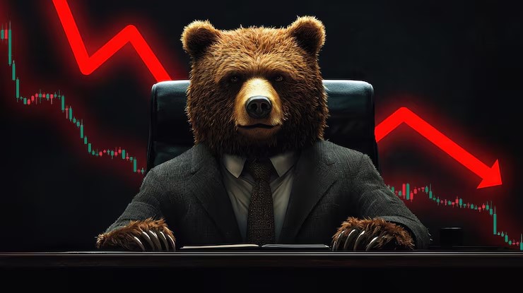 A crypto candlestick chart crashing downward in red, symbolizing the sudden 25% plunge in Story token and rising trader concerns.