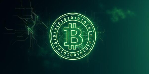 Green digital Bitcoin symbol with security and blockchain graphics, representing Thailand’s new crypto crime laws and digital asset regulation.