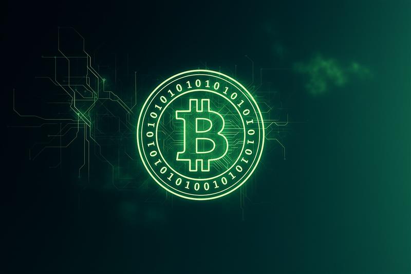 Green digital Bitcoin symbol with security and blockchain graphics, representing Thailand’s new crypto crime laws and digital asset regulation.