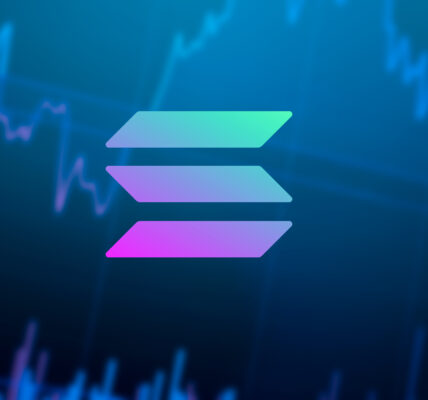 Solana (SOL) logo with financial growth charts in the background, symbolizing Janover’s market rally and crypto pivot.