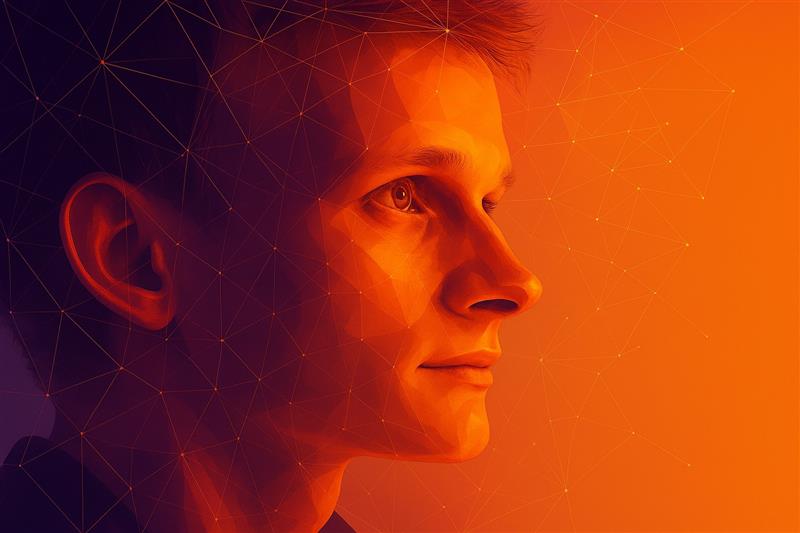 Side profile of Vitalik Buterin in warm lighting, symbolizing visionary leadership and his response to security concerns around Ethereum’s Pectra upgrade.
