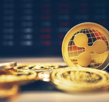 Ripple logo embedded in a blueprint overlay with education symbols and stablecoin icons, representing a structured, mission-aligned approach to crypto's societal impact.