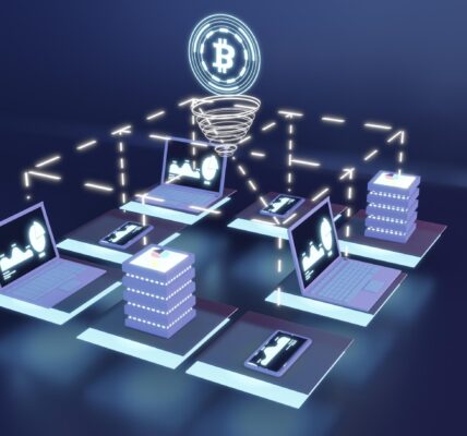 Blockchain gaming assets linked to DePIN nodes with a rising financial chart, symbolizing the $18.9 billion surge driven by user engagement through gamification.