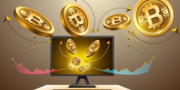 Bitcoin transforming from a gold bar into a DeFi network, outpacing Ethereum on a financial growth chart—visualizing BTCFi’s rise beyond its “digital gold” origins.