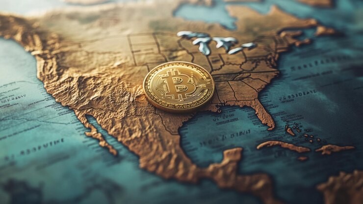 Illustration of U.S. state capitol buildings transitioning from traditional banking symbols to Bitcoin reserve icons, representing the shift toward crypto adoption at the state level.