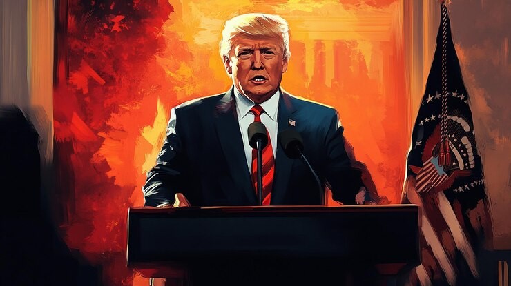 Trump Media logo with Bitcoin and crypto asset icons, overlaid with a $3B fundraising goal and ethics warning symbols, highlighting political and financial overlap.