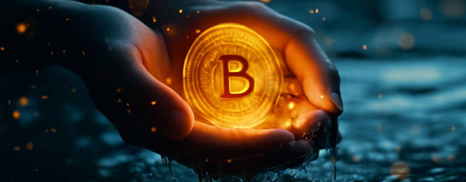 Bitcoin price chart at a critical turning point with profit indicators spiking and warning signals flashing, symbolizing a potential shift in market momentum.