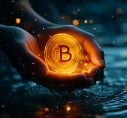 Bitcoin price chart at a critical turning point with profit indicators spiking and warning signals flashing, symbolizing a potential shift in market momentum.
