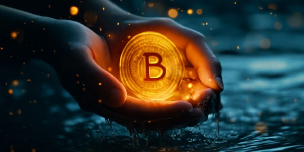 Bitcoin price chart at a critical turning point with profit indicators spiking and warning signals flashing, symbolizing a potential shift in market momentum.