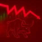 Bitcoin hovering at $102K with red candlesticks and profit-taking visuals, while institutional investors maintain bullish sentiment in the background.