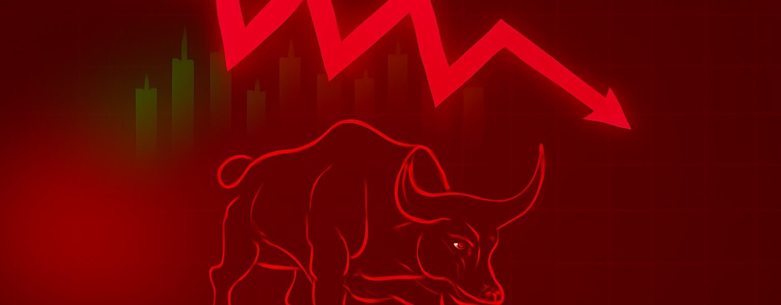 Bitcoin hovering at $102K with red candlesticks and profit-taking visuals, while institutional investors maintain bullish sentiment in the background.