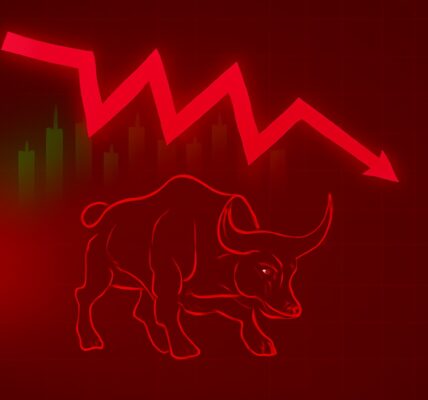 Bitcoin hovering at $102K with red candlesticks and profit-taking visuals, while institutional investors maintain bullish sentiment in the background.