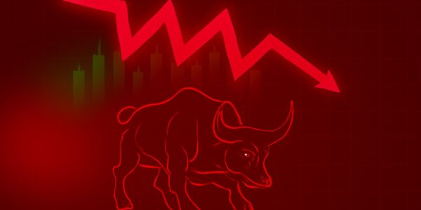 Bitcoin hovering at $102K with red candlesticks and profit-taking visuals, while institutional investors maintain bullish sentiment in the background.
