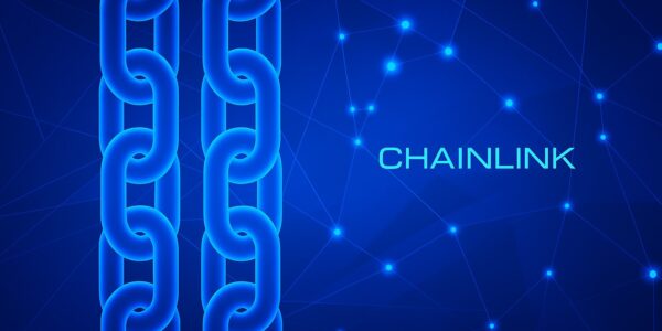 The Graph logo with GRT tokens moving across blockchain bridges powered by Chainlink CCIP, connecting networks like Solana, Arbitrum, and Base.