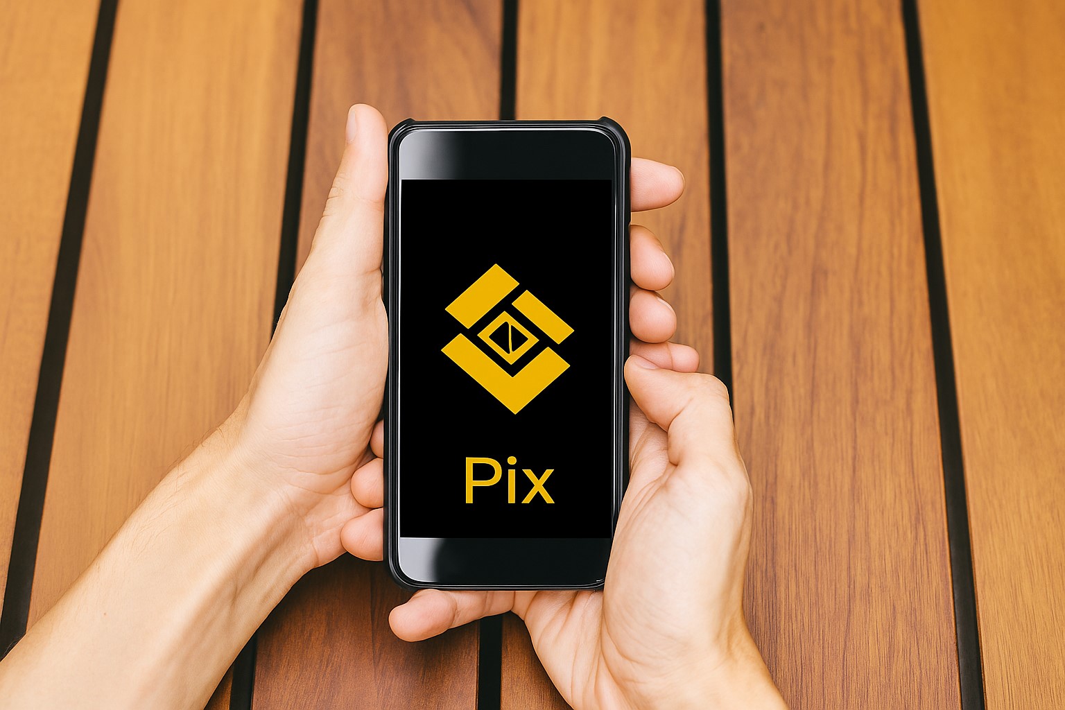 Binance Pay linked with Pix network over a Brazil map, showing real-time crypto payments reaching millions of users, symbolizing enhanced financial access and speed.