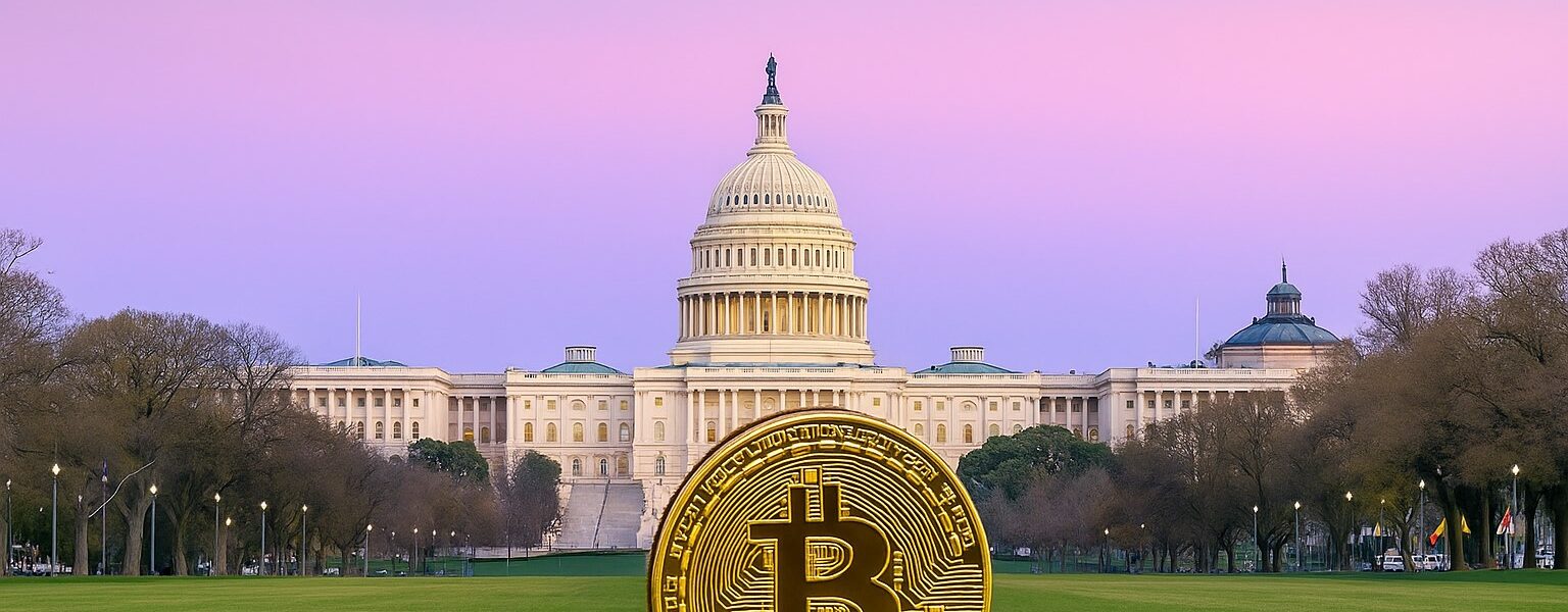 Trump-themed crypto gala visuals with $TRUMP token logos and Maxine Waters unveiling legislation, symbolizing the political clash over crypto ethics.